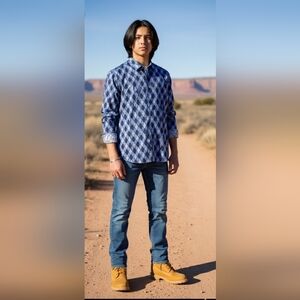 Visconti Black Blue Abstract Geometric Art Flip Cuff Button Shirt Mens Size S